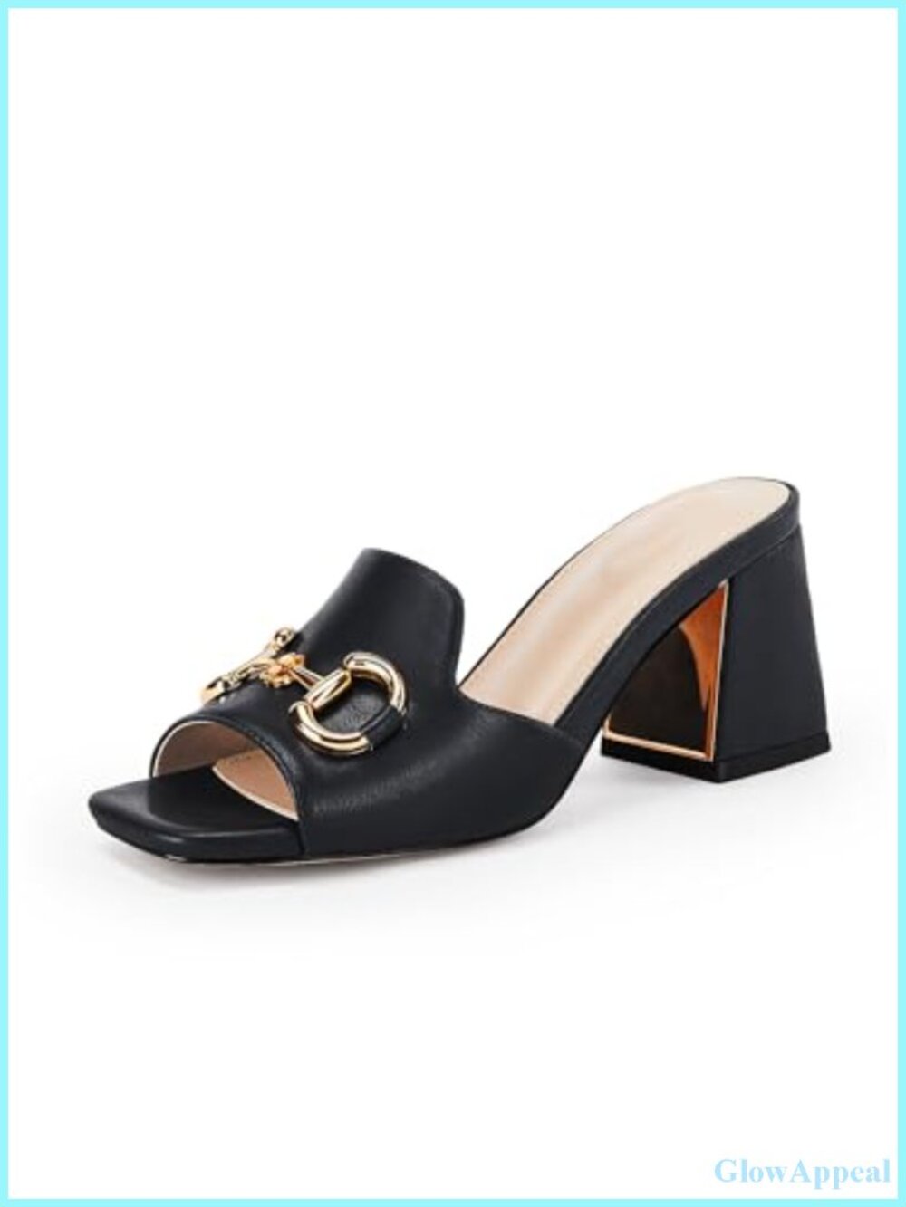 Women's Chunky Heel Mules Peep Toe Slide Sandals Metal Chain Slip On Comfort
